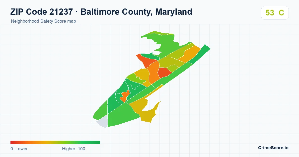 ZIP Code 21237 in Baltimore County, Maryland neighborhood Safety Score map