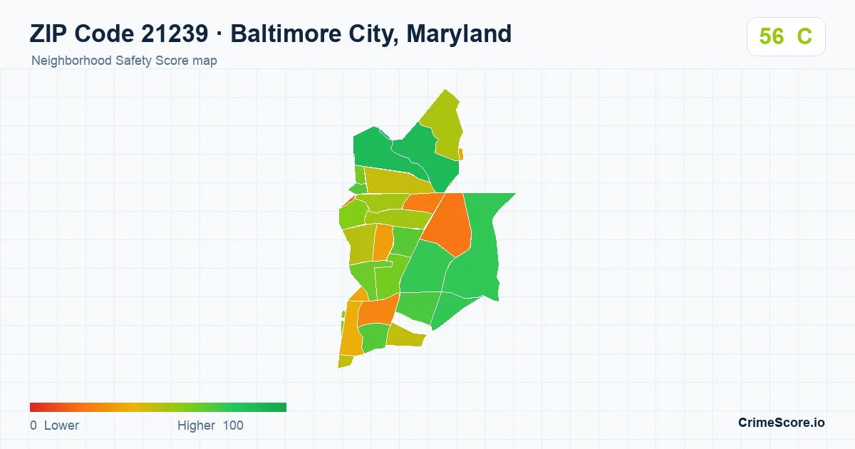 ZIP Code 21239 in Baltimore City, Maryland neighborhood Safety Score map