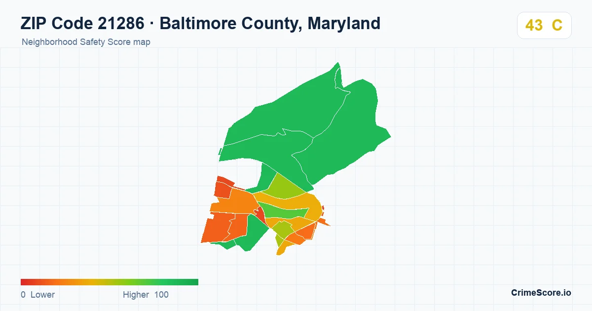 ZIP Code 21286 in Baltimore County, Maryland neighborhood Safety Score map