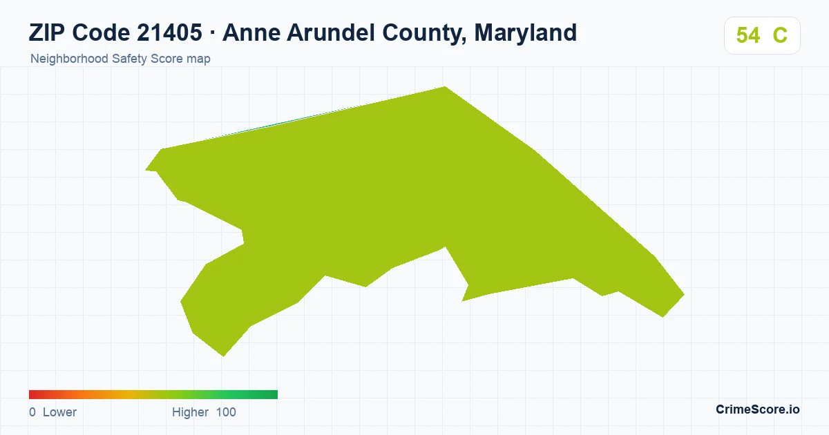 ZIP Code 21405 in Anne Arundel County, Maryland neighborhood Safety Score map