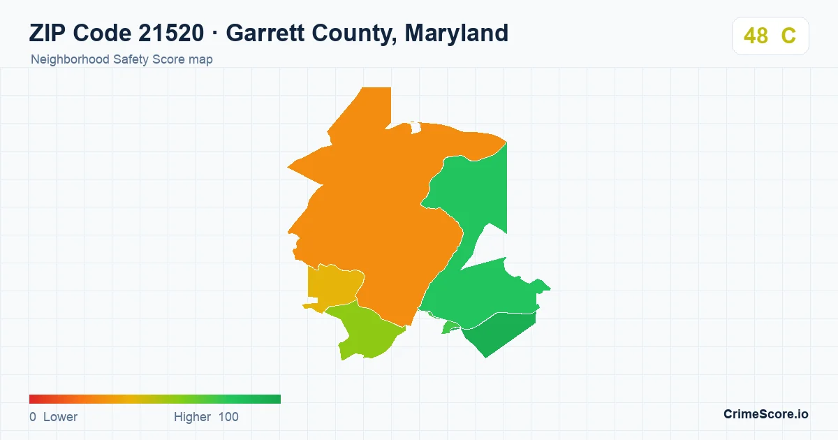 ZIP Code 21520 in Garrett County, Maryland neighborhood Safety Score map
