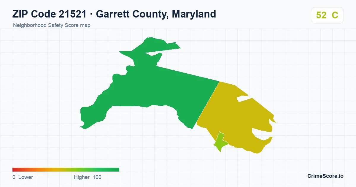 ZIP Code 21521 in Garrett County, Maryland neighborhood Safety Score map