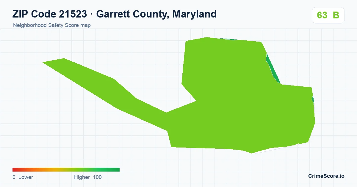 ZIP Code 21523 in Garrett County, Maryland neighborhood Safety Score map