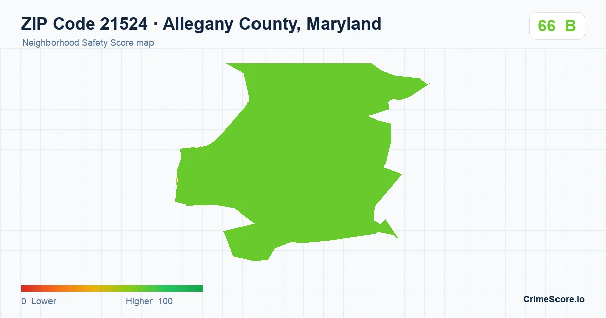 ZIP Code 21524 in Allegany County, Maryland neighborhood Safety Score map