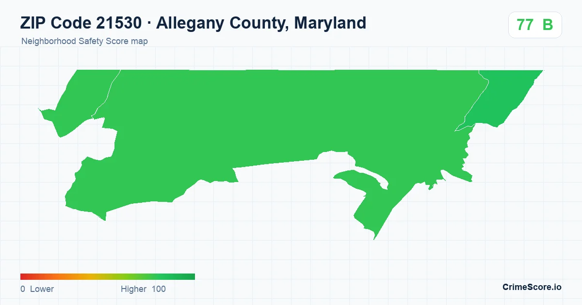 ZIP Code 21530 in Allegany County, Maryland neighborhood Safety Score map