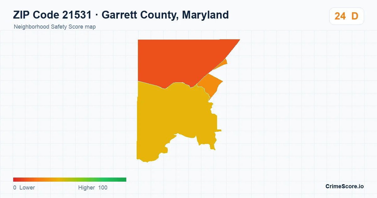 ZIP Code 21531 in Garrett County, Maryland neighborhood Safety Score map