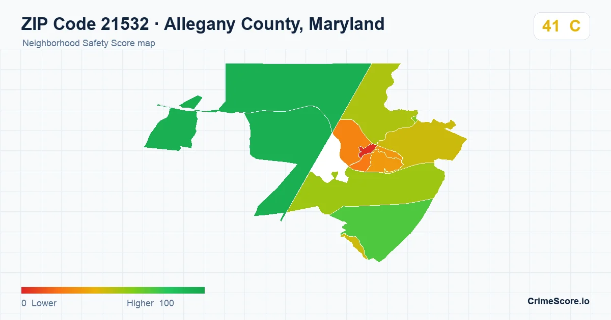 ZIP Code 21532 in Allegany County, Maryland neighborhood Safety Score map