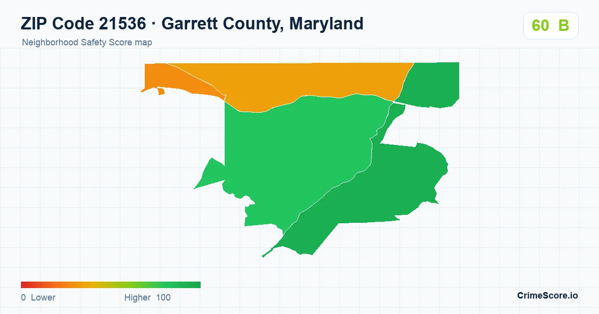 ZIP Code 21536 in Garrett County, Maryland neighborhood Safety Score map