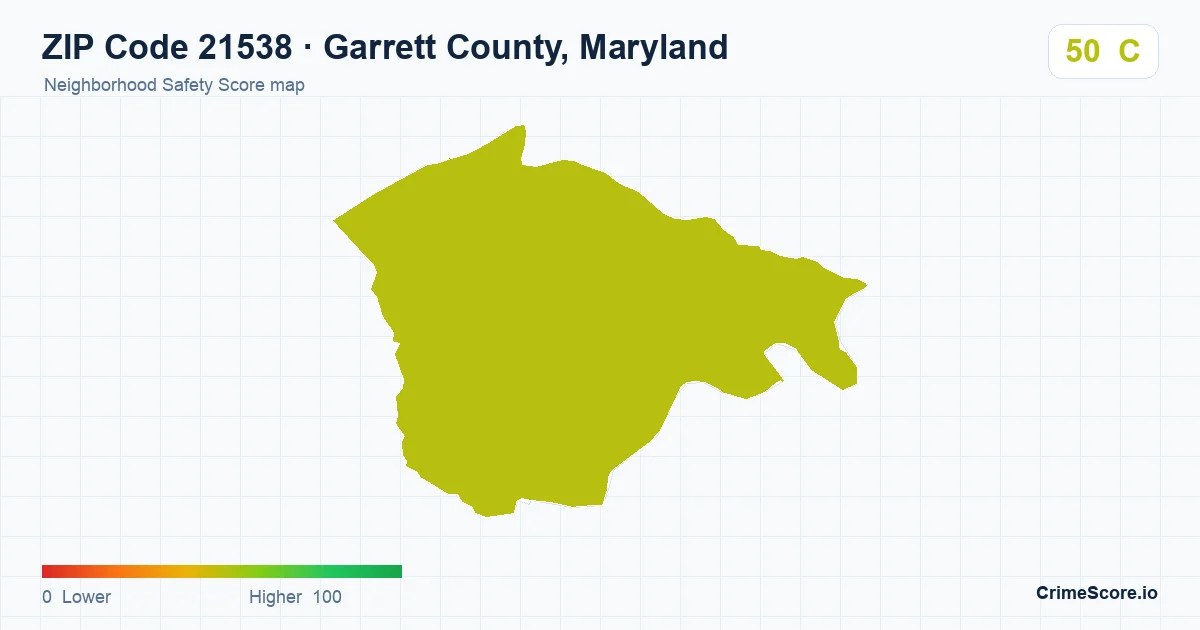 ZIP Code 21538 in Garrett County, Maryland neighborhood Safety Score map