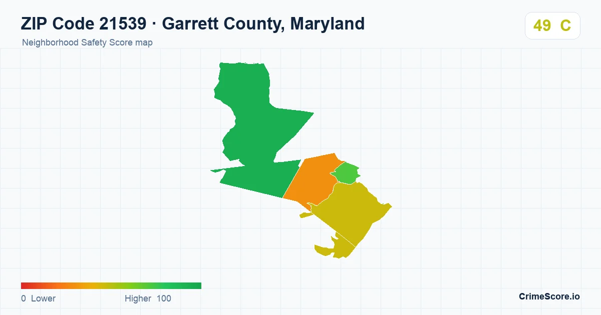 ZIP Code 21539 in Garrett County, Maryland neighborhood Safety Score map