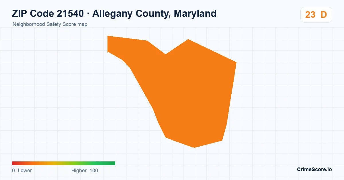 ZIP Code 21540 in Allegany County, Maryland neighborhood Safety Score map