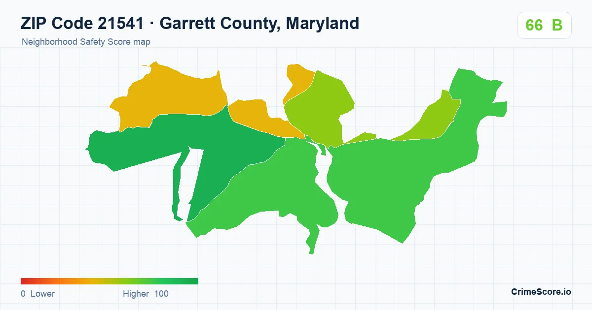 ZIP Code 21541 in Garrett County, Maryland neighborhood Safety Score map