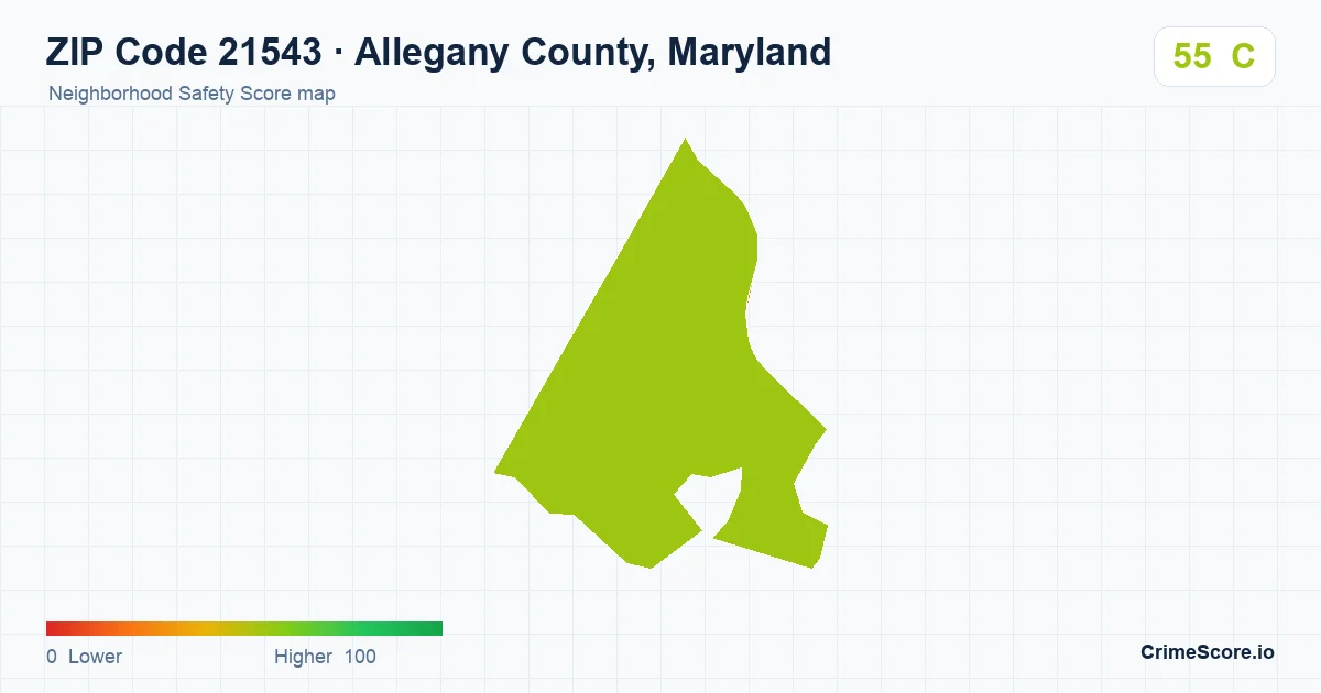 ZIP Code 21543 in Allegany County, Maryland neighborhood Safety Score map