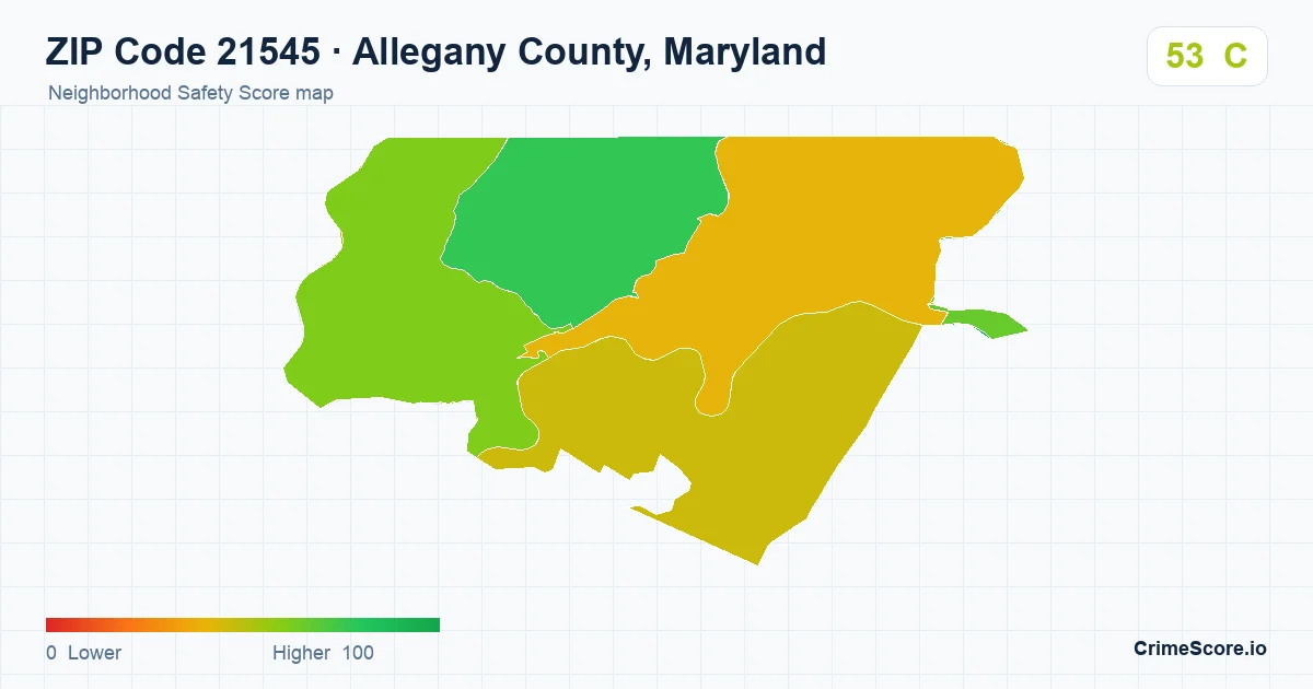 ZIP Code 21545 in Allegany County, Maryland neighborhood Safety Score map