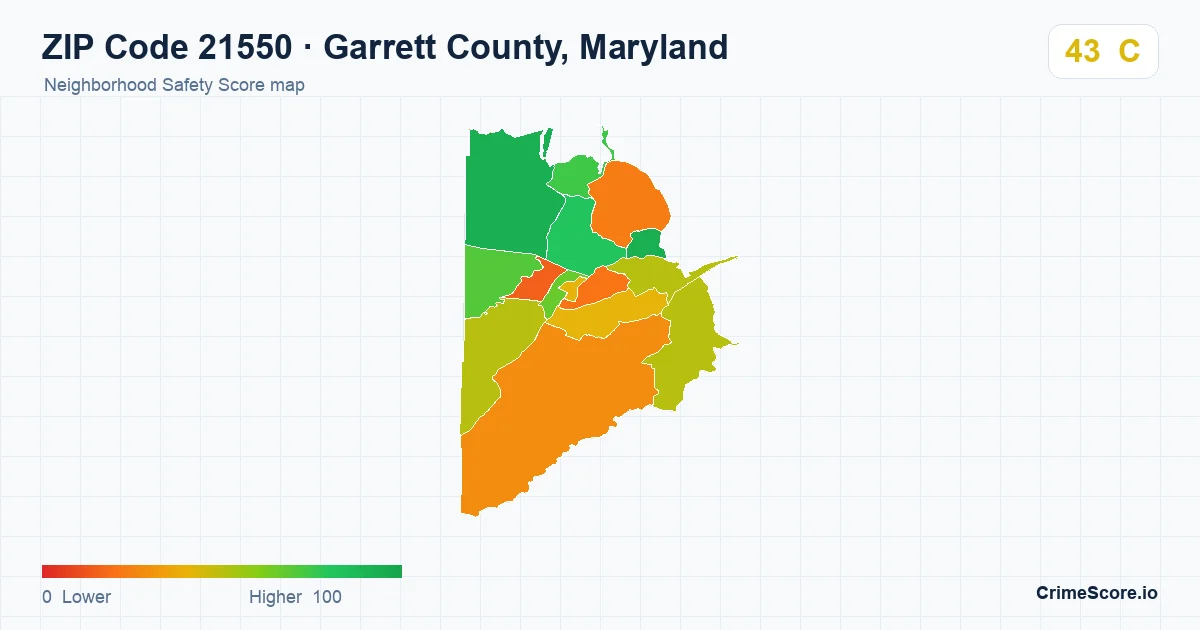 ZIP Code 21550 in Garrett County, Maryland neighborhood Safety Score map