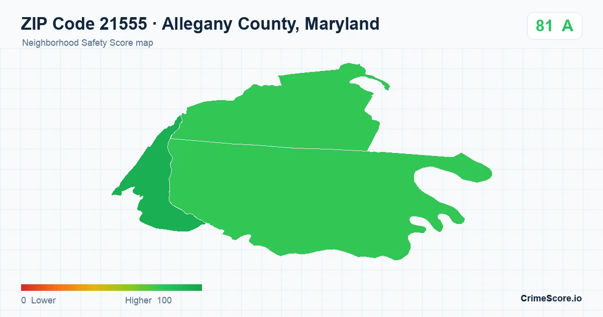 ZIP Code 21555 in Allegany County, Maryland neighborhood Safety Score map