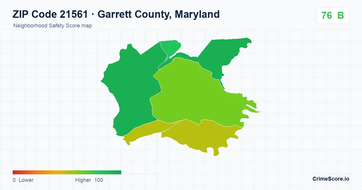 ZIP Code 21561 in Garrett County, Maryland neighborhood Safety Score map