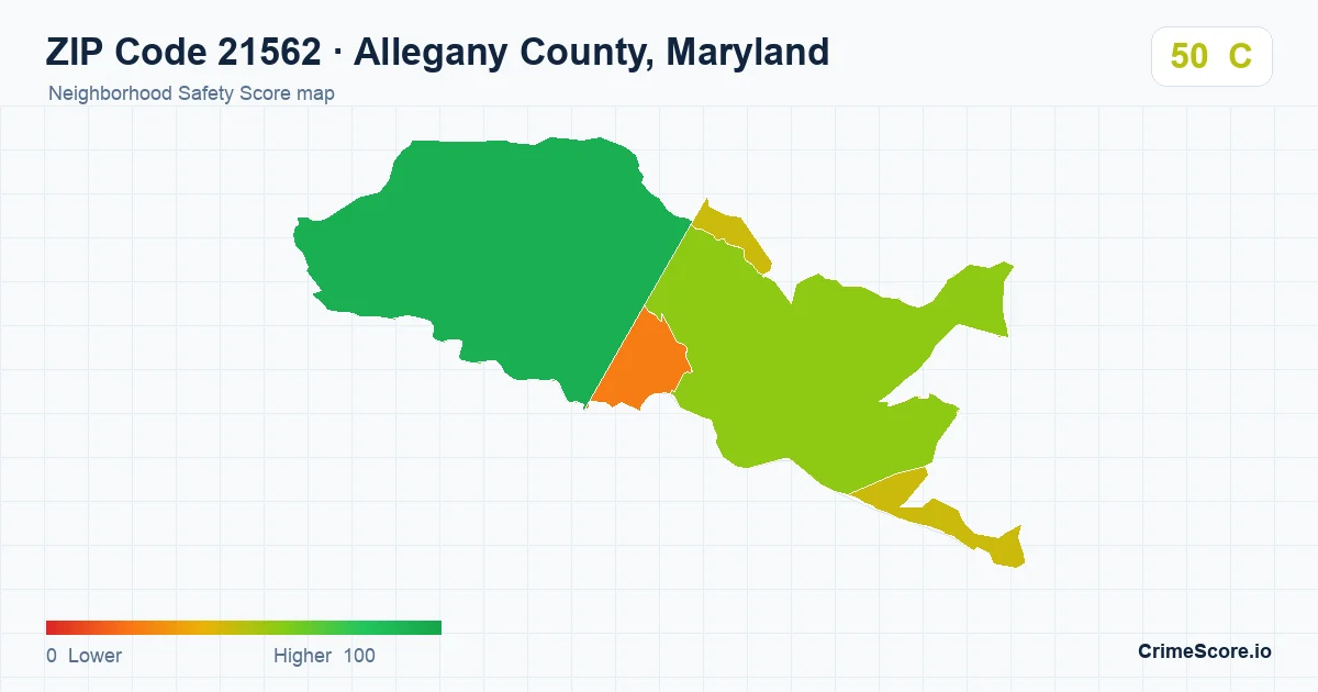 ZIP Code 21562 in Allegany County, Maryland neighborhood Safety Score map
