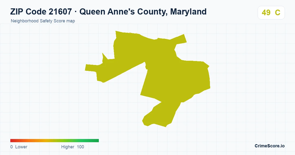 ZIP Code 21607 in Queen Anne's County, Maryland neighborhood Safety Score map