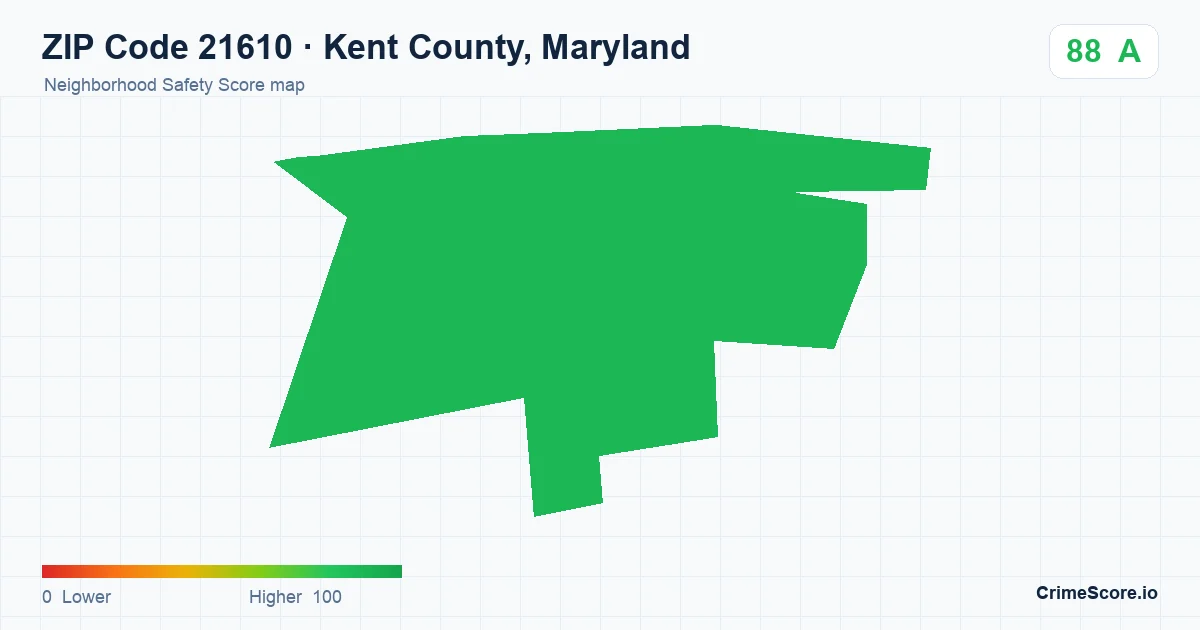 ZIP Code 21610 in Kent County, Maryland neighborhood Safety Score map