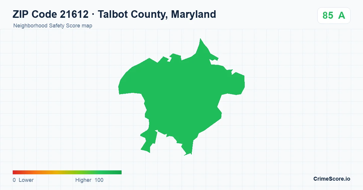 ZIP Code 21612 in Talbot County, Maryland neighborhood Safety Score map