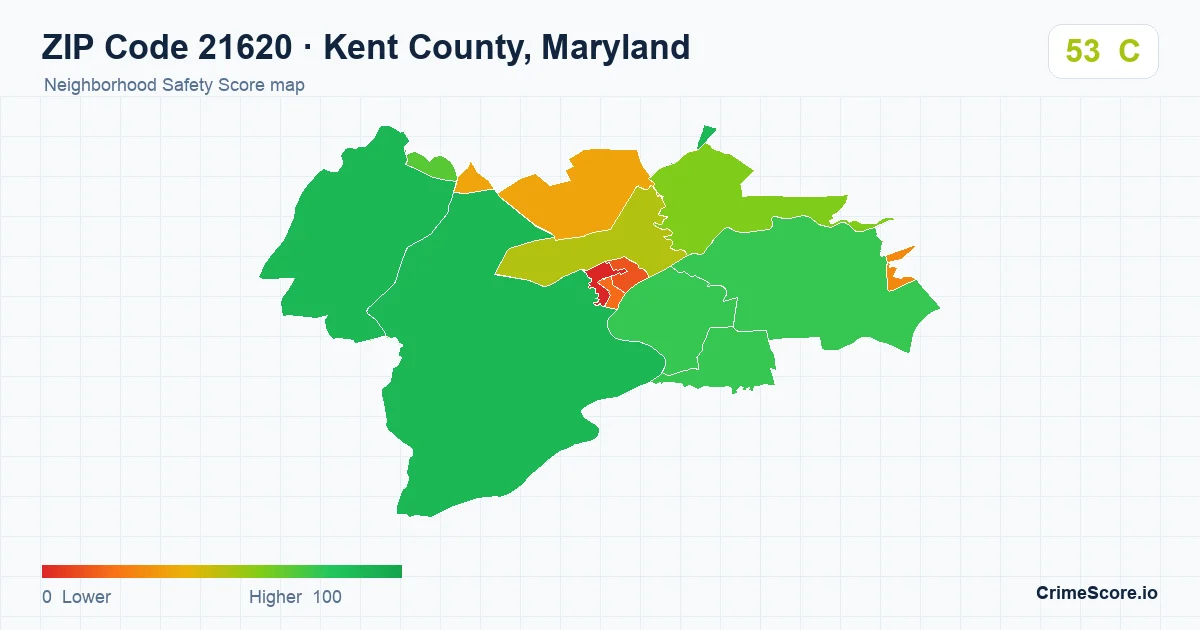 ZIP Code 21620 in Kent County, Maryland neighborhood Safety Score map
