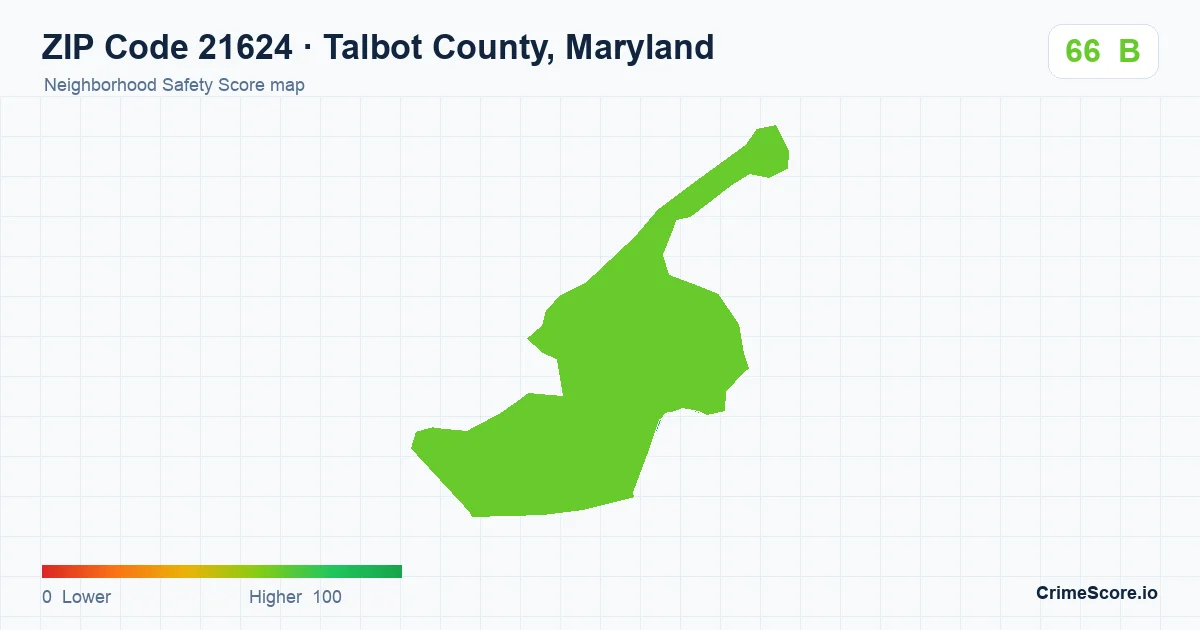 ZIP Code 21624 in Talbot County, Maryland neighborhood Safety Score map