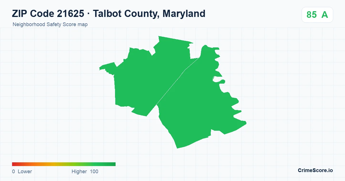 ZIP Code 21625 in Talbot County, Maryland neighborhood Safety Score map