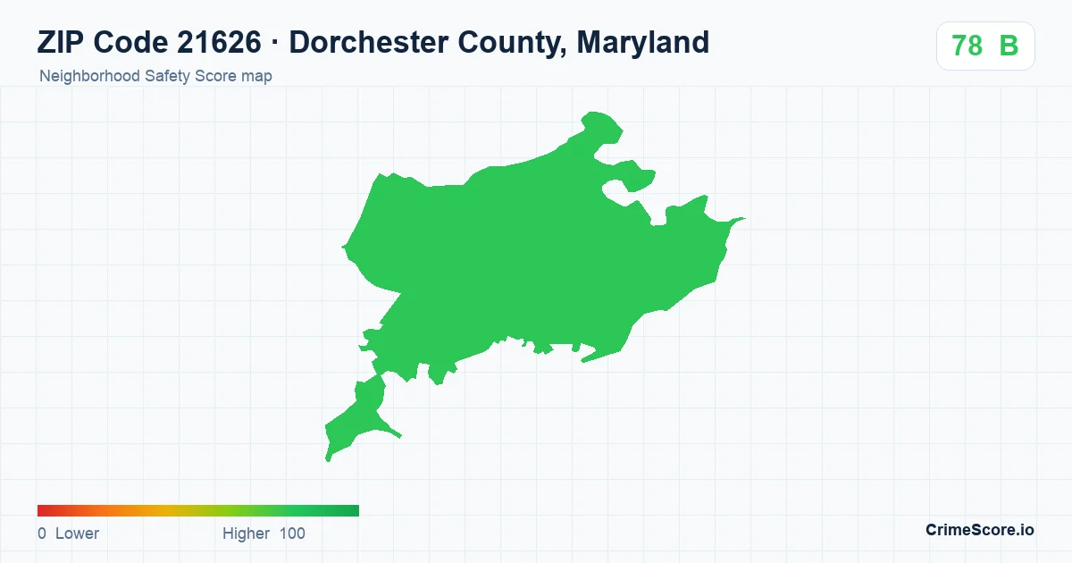 ZIP Code 21626 in Dorchester County, Maryland neighborhood Safety Score map