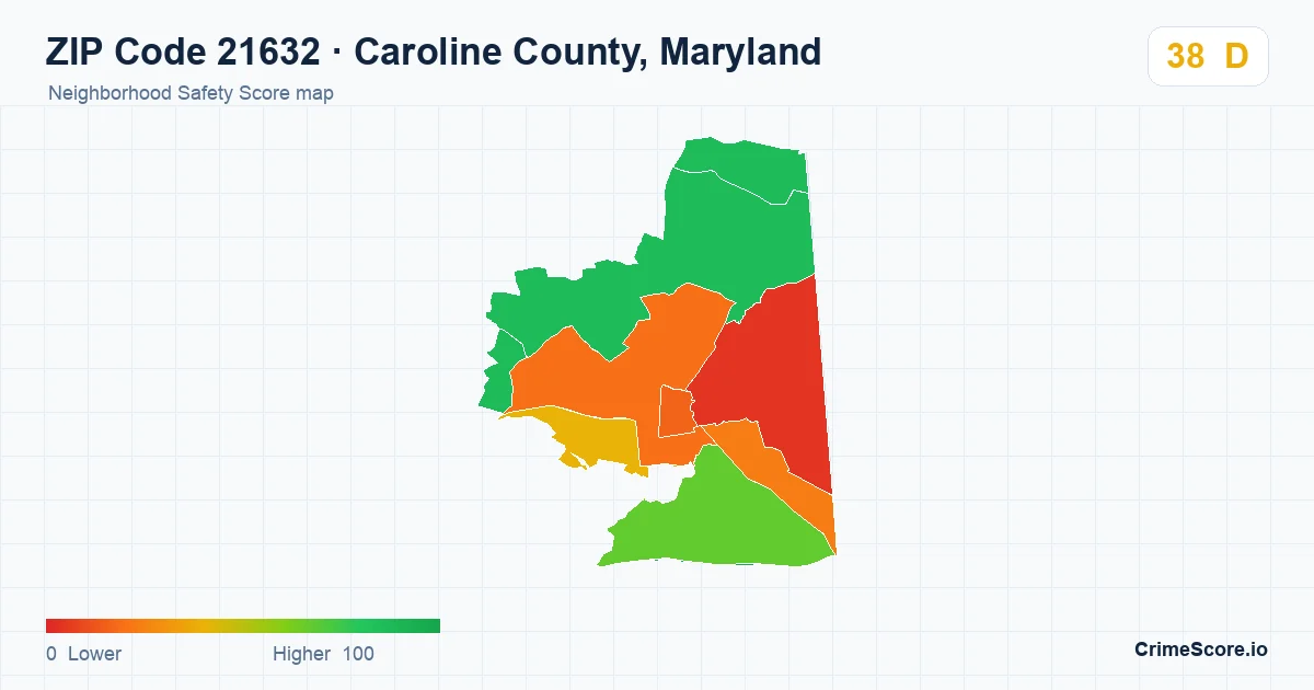 ZIP Code 21632 in Caroline County, Maryland neighborhood Safety Score map
