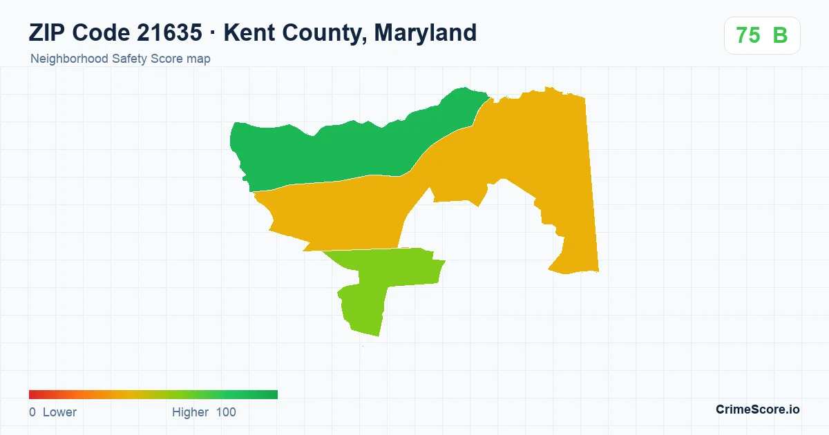 ZIP Code 21635 in Kent County, Maryland neighborhood Safety Score map