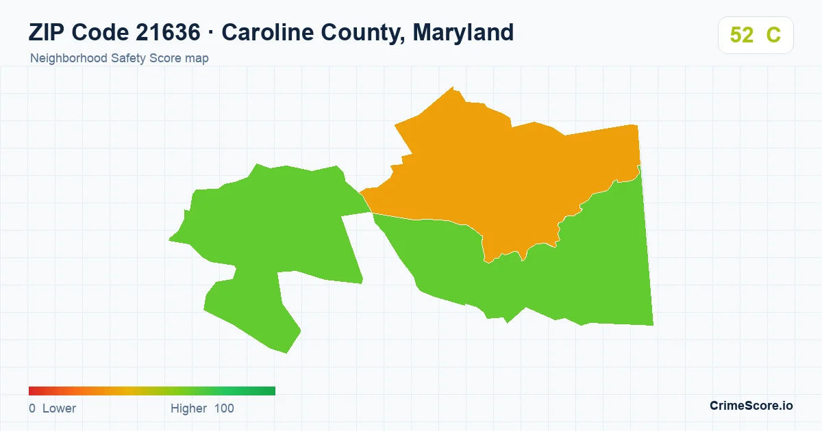 ZIP Code 21636 in Caroline County, Maryland neighborhood Safety Score map