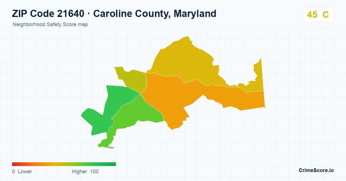 ZIP Code 21640 in Caroline County, Maryland neighborhood Safety Score map