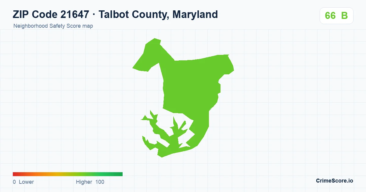 ZIP Code 21647 in Talbot County, Maryland neighborhood Safety Score map