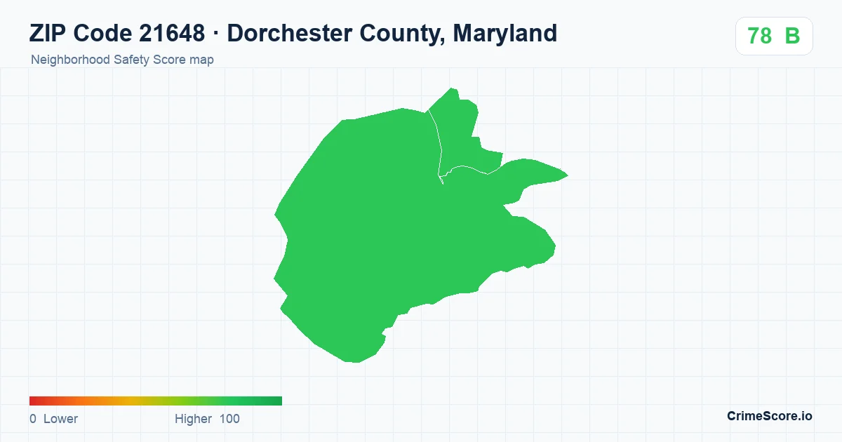 ZIP Code 21648 in Dorchester County, Maryland neighborhood Safety Score map