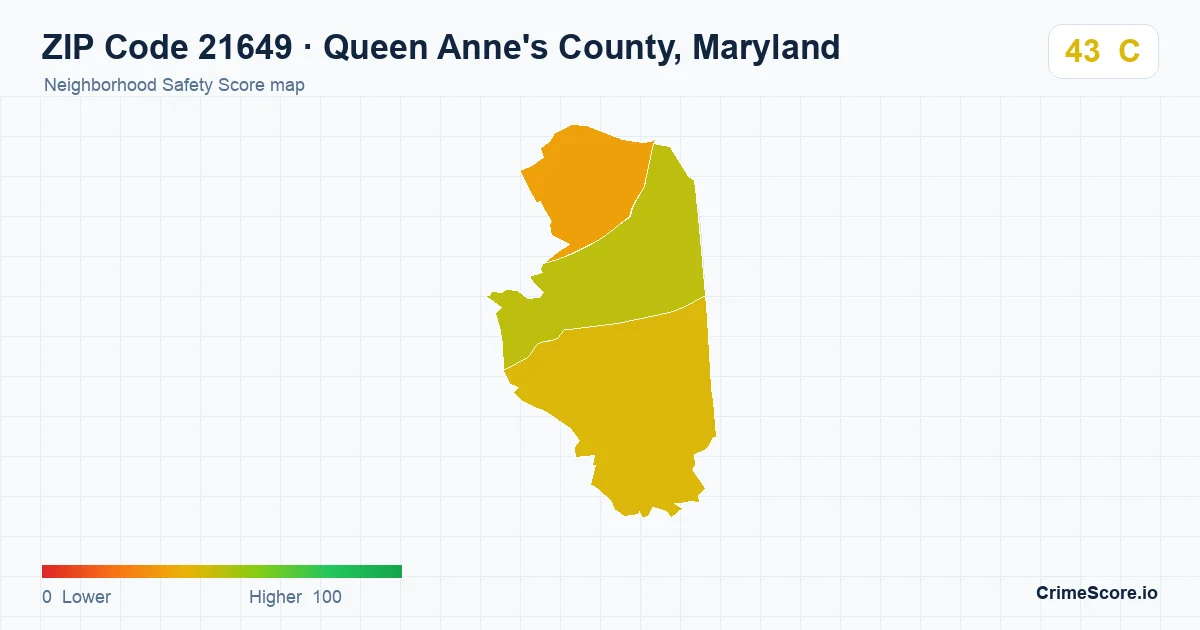 ZIP Code 21649 in Queen Anne's County, Maryland neighborhood Safety Score map