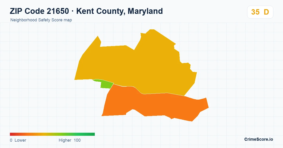 ZIP Code 21650 in Kent County, Maryland neighborhood Safety Score map