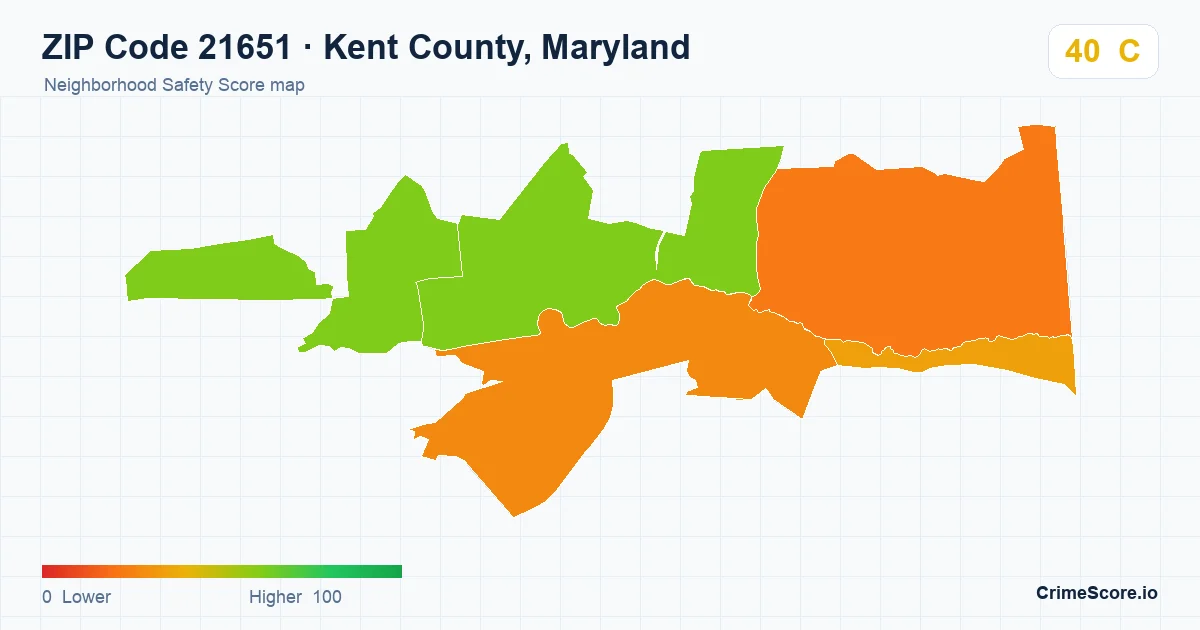 ZIP Code 21651 in Kent County, Maryland neighborhood Safety Score map