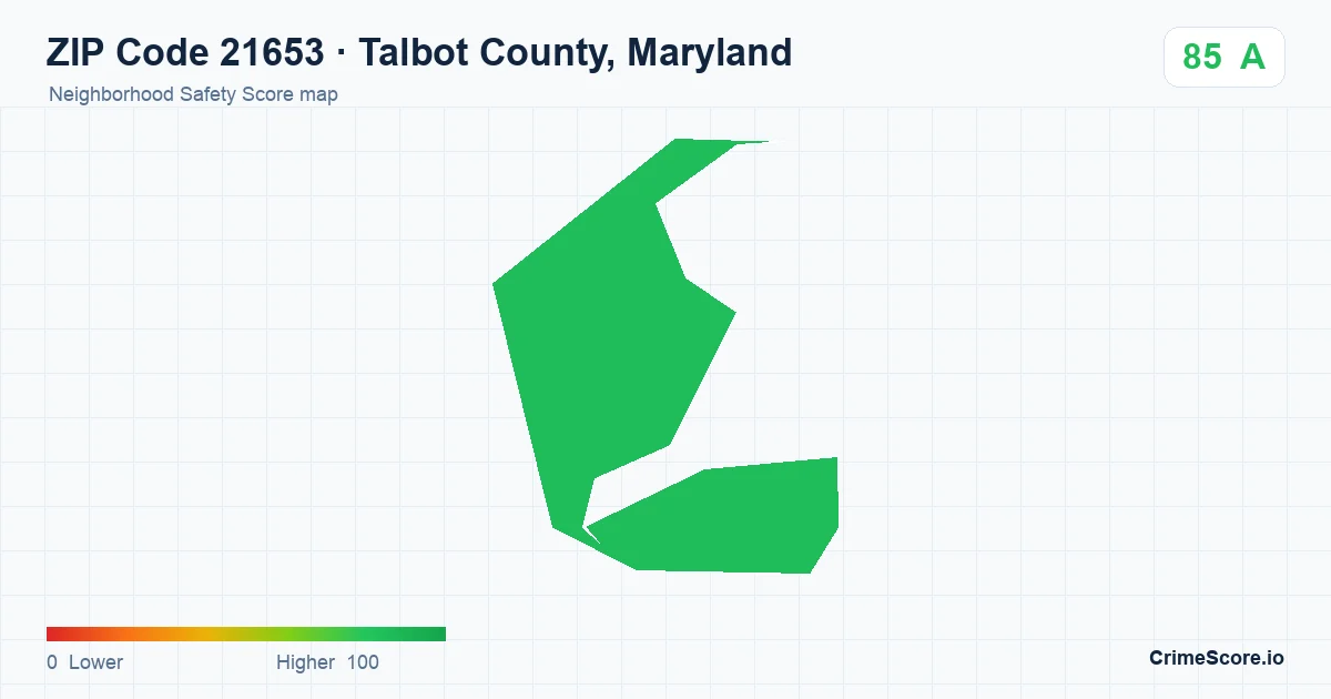 ZIP Code 21653 in Talbot County, Maryland neighborhood Safety Score map