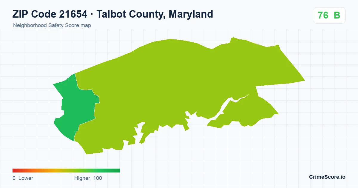 ZIP Code 21654 in Talbot County, Maryland neighborhood Safety Score map