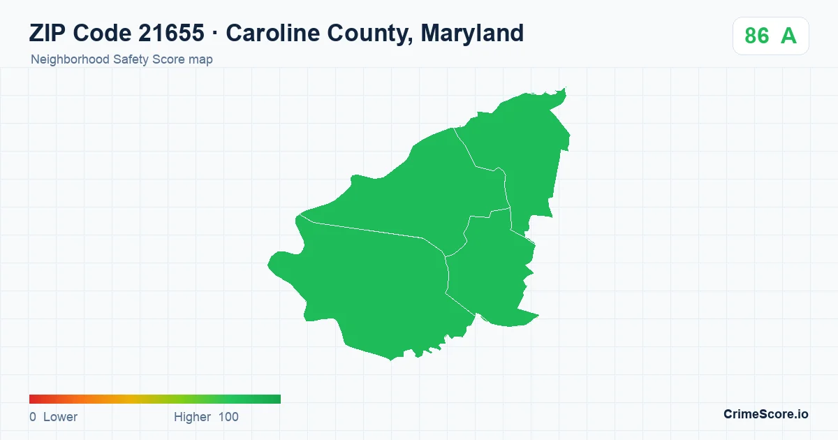 ZIP Code 21655 in Caroline County, Maryland neighborhood Safety Score map