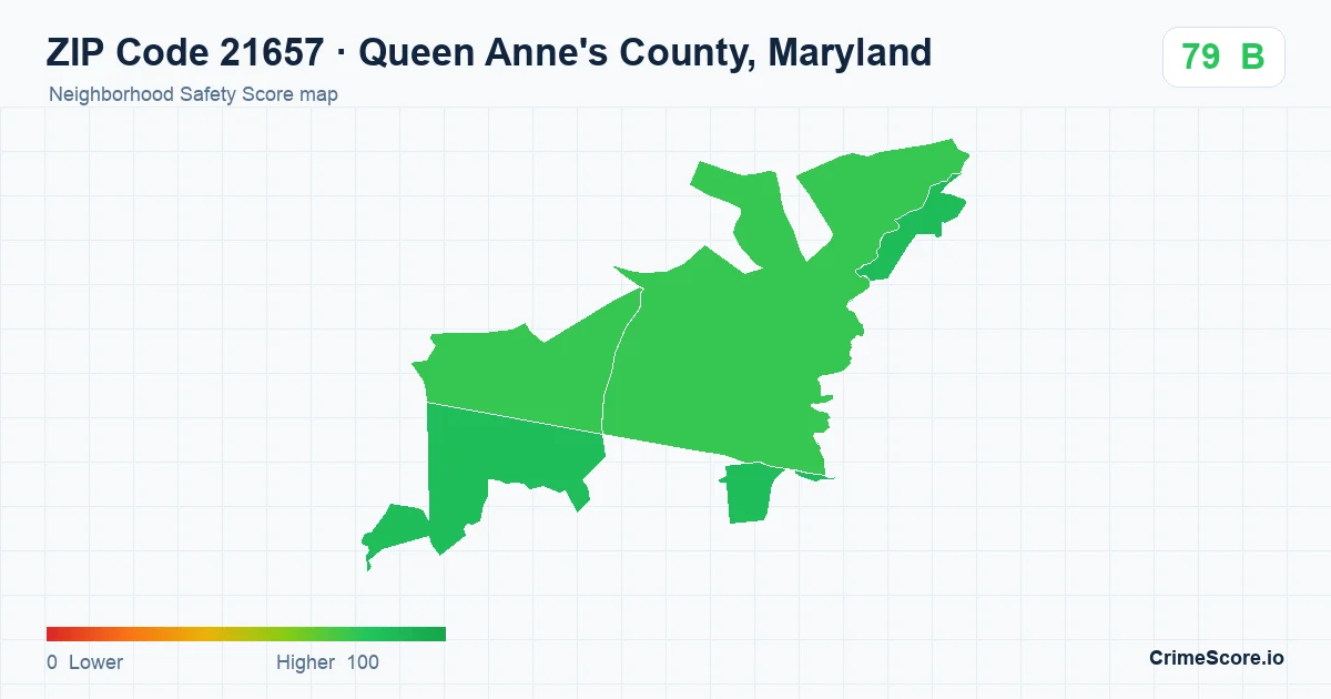 ZIP Code 21657 in Queen Anne's County, Maryland neighborhood Safety Score map