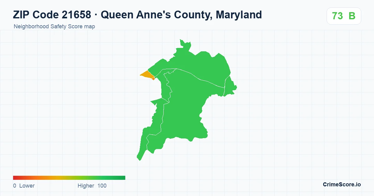 ZIP Code 21658 in Queen Anne's County, Maryland neighborhood Safety Score map