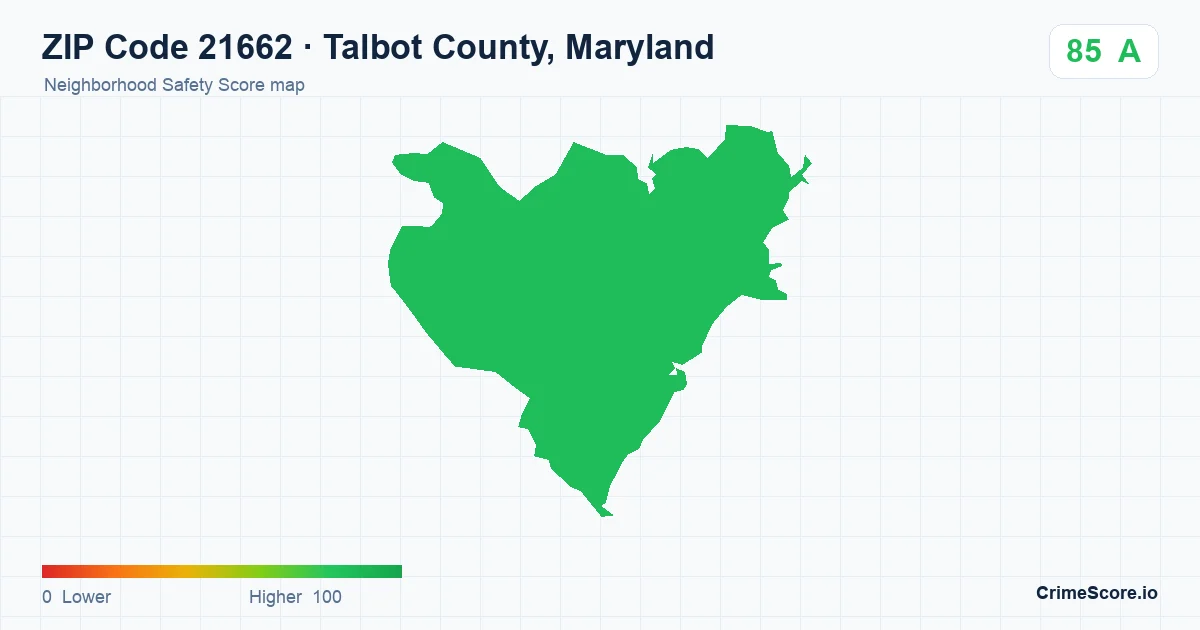 ZIP Code 21662 in Talbot County, Maryland neighborhood Safety Score map