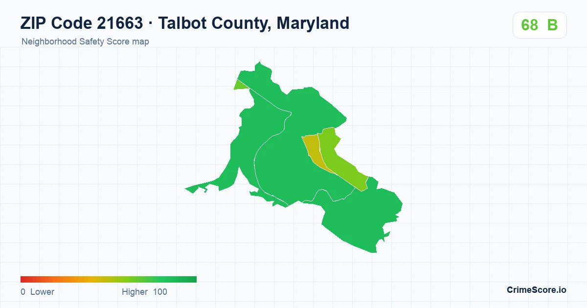 ZIP Code 21663 in Talbot County, Maryland neighborhood Safety Score map