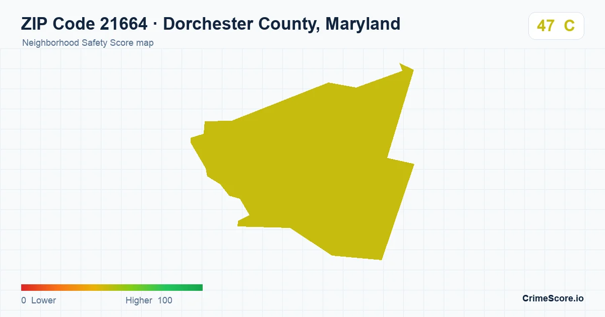 ZIP Code 21664 in Dorchester County, Maryland neighborhood Safety Score map