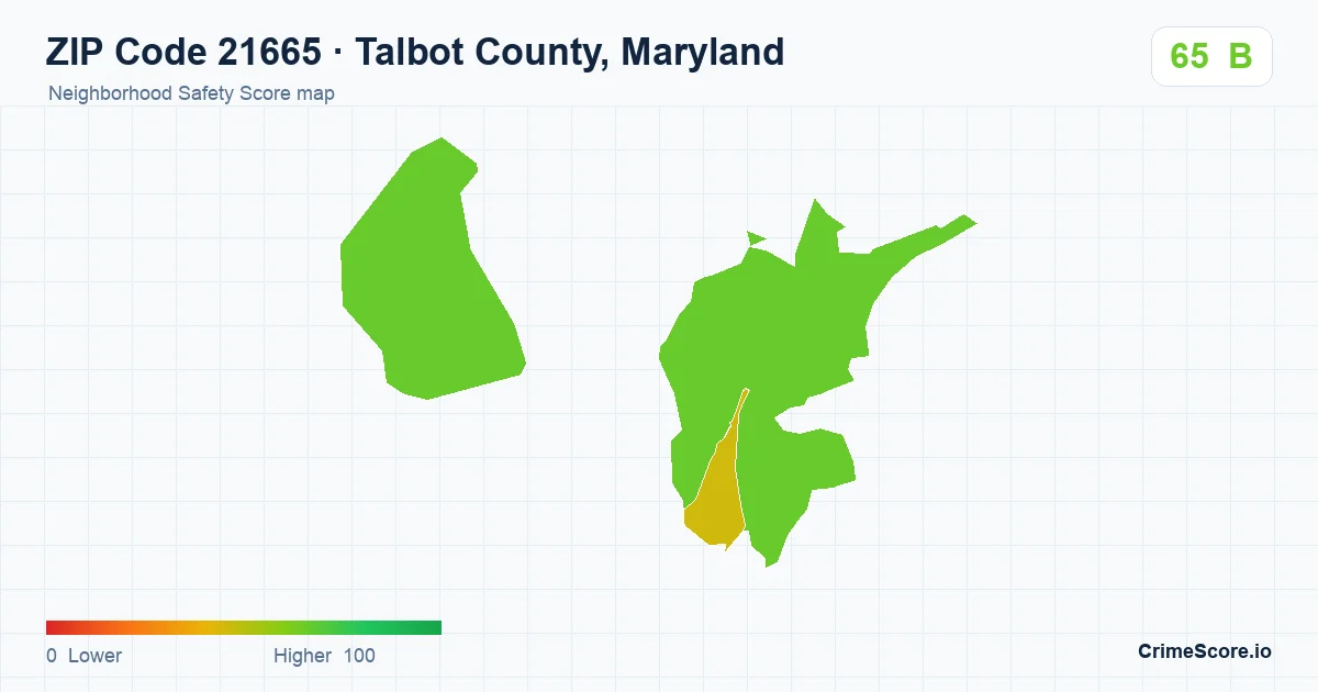 ZIP Code 21665 in Talbot County, Maryland neighborhood Safety Score map