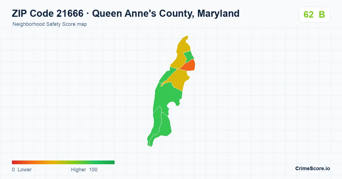 ZIP Code 21666 in Queen Anne's County, Maryland neighborhood Safety Score map