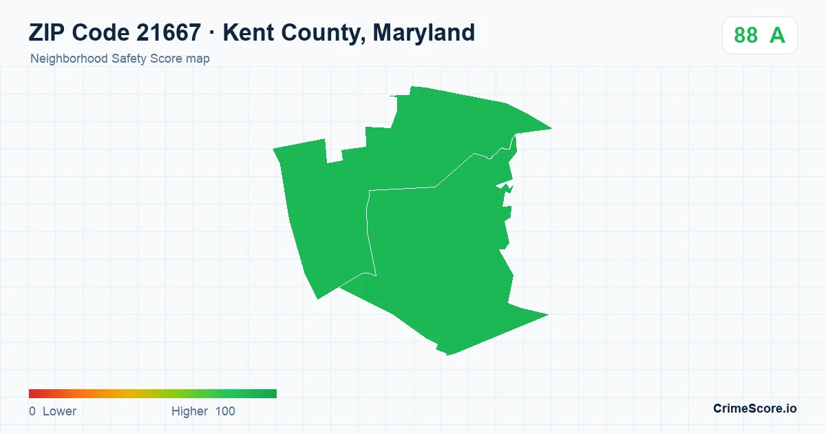 ZIP Code 21667 in Kent County, Maryland neighborhood Safety Score map