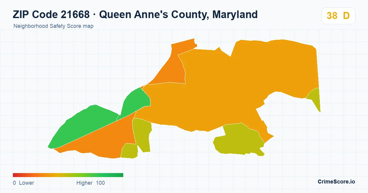 ZIP Code 21668 in Queen Anne's County, Maryland neighborhood Safety Score map